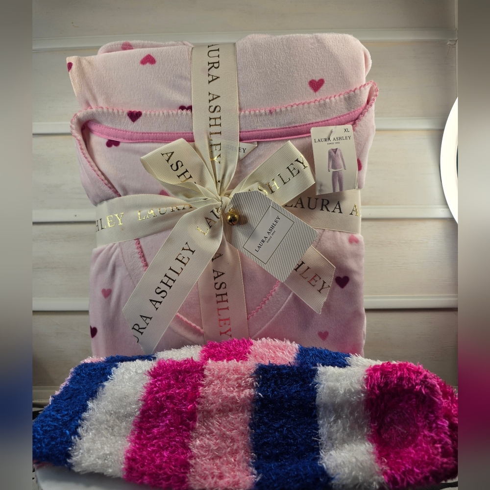 Laura Ashley Pink Pajama Set with Heart Design